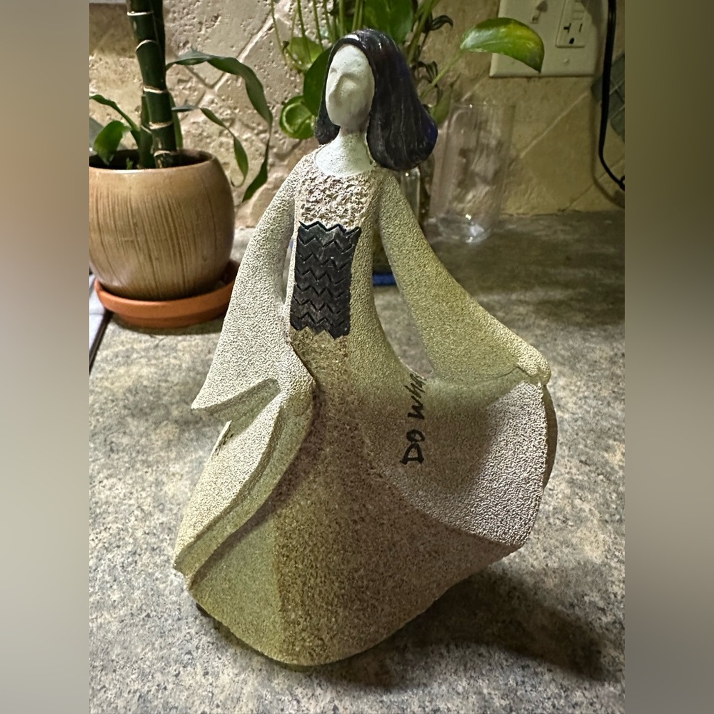 Elegant Art Stone Sculpture by Carson  with Flowing Dress titled  “Be Happy” 7”